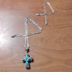 925 Sterling Silver and Blue Cross Pendant Necklace